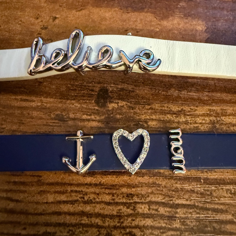 Super cute Navy Silicone bracelet and One Teal/Gold leather bracelet with charms